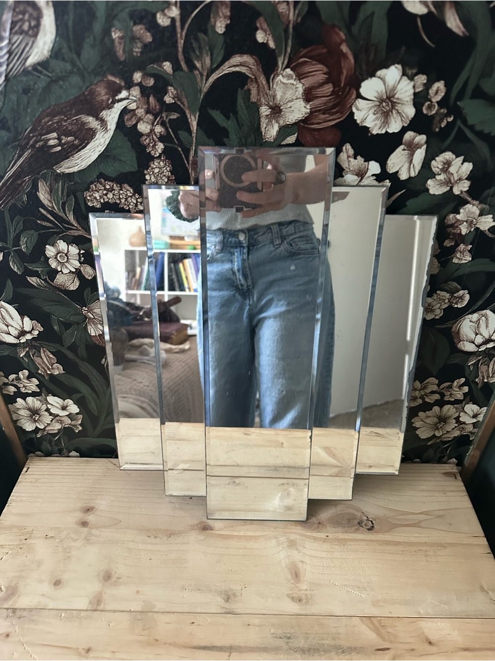 Vintage 1970s Art Deco 5 Panel Beveled Cascade Step Wall Mirror Brutalist